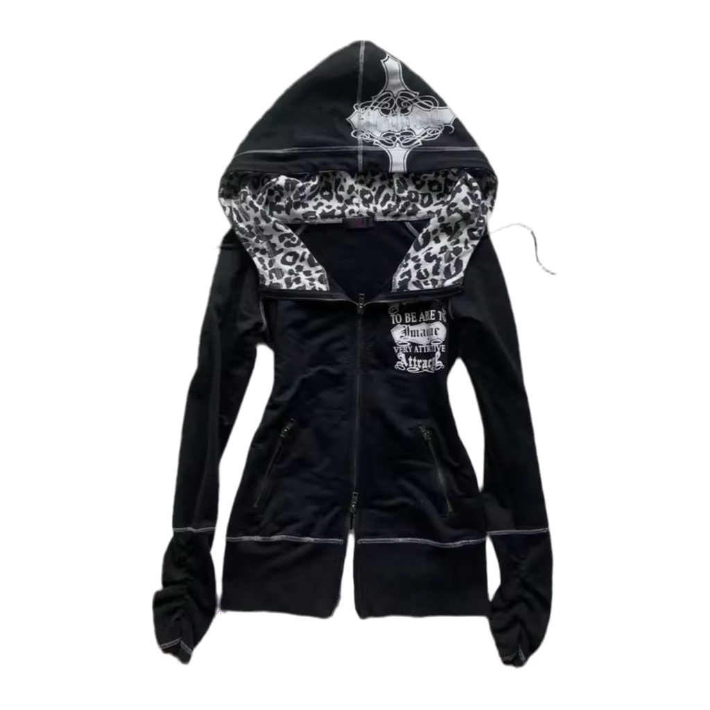 WHITE PANTHER PRINT ZIP UP