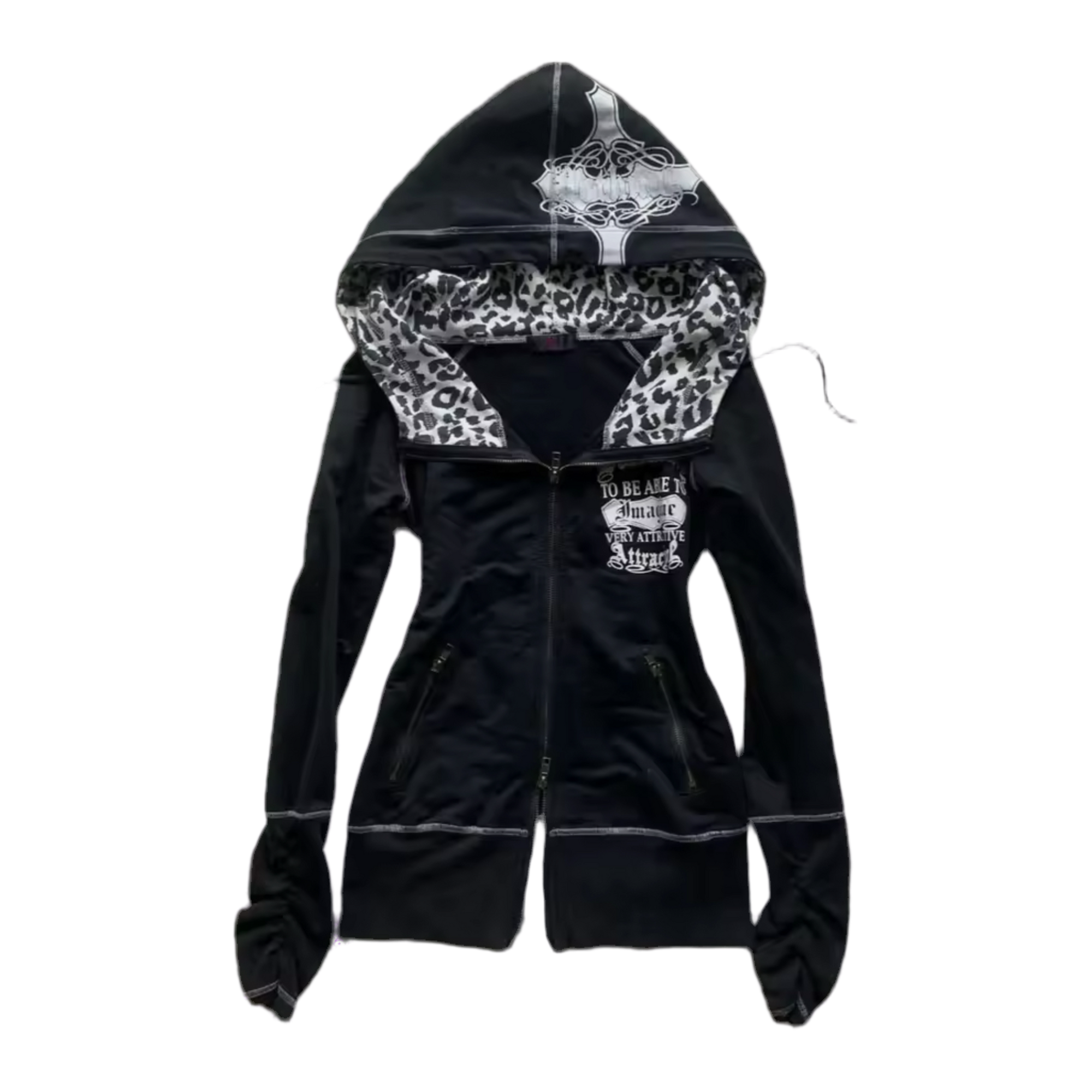 WHITE PANTHER PRINT ZIP UP