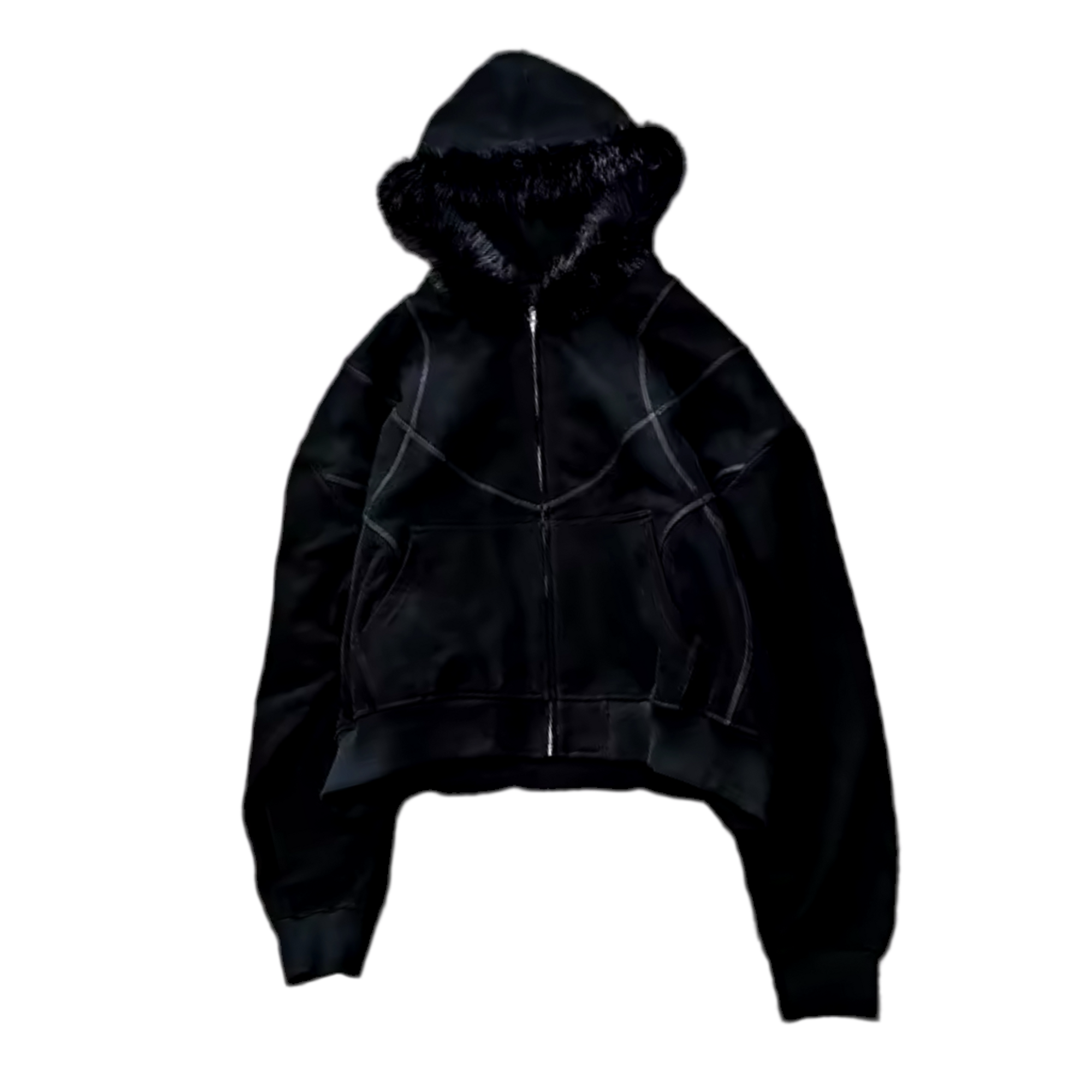 EMBROIDERED FURRY HOOD ZIP UP