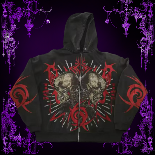 RED CYBER SKULL ZIP UP