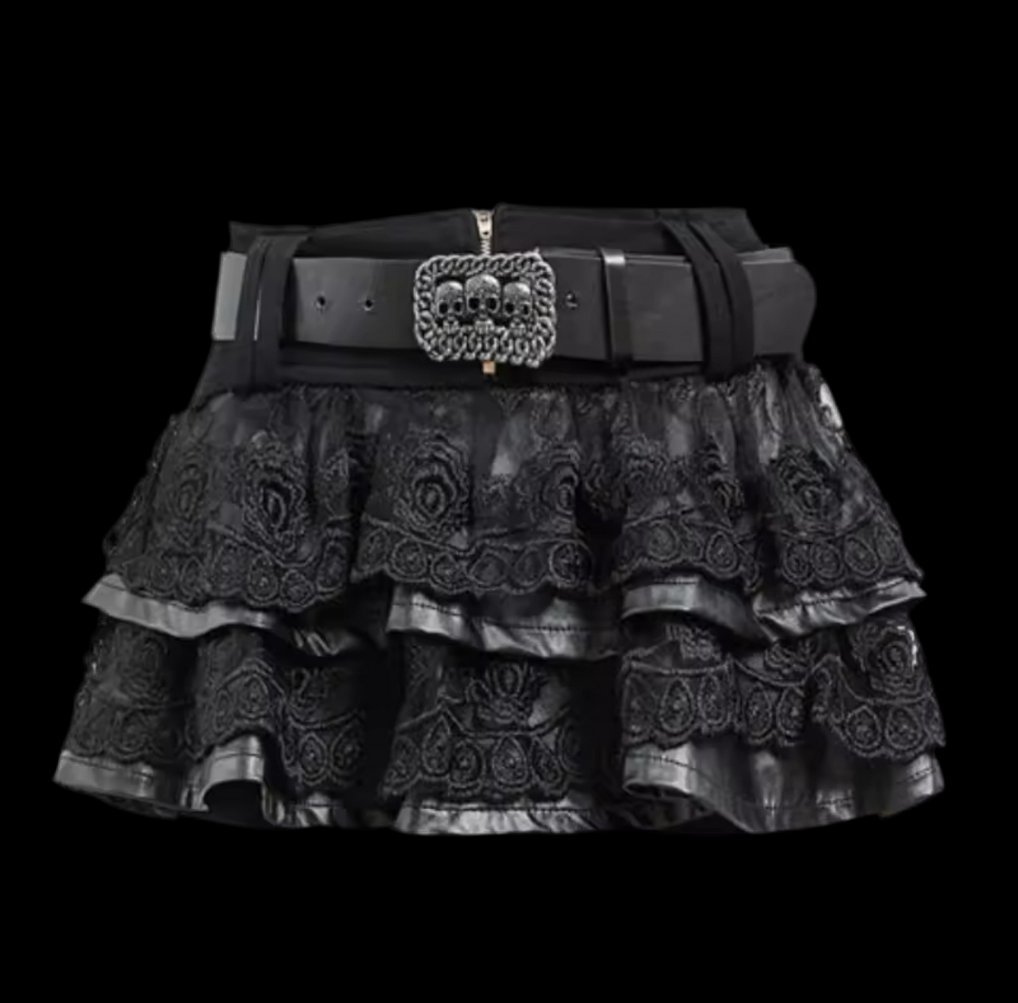 LEATHER LACE SKIRT WITH BELT