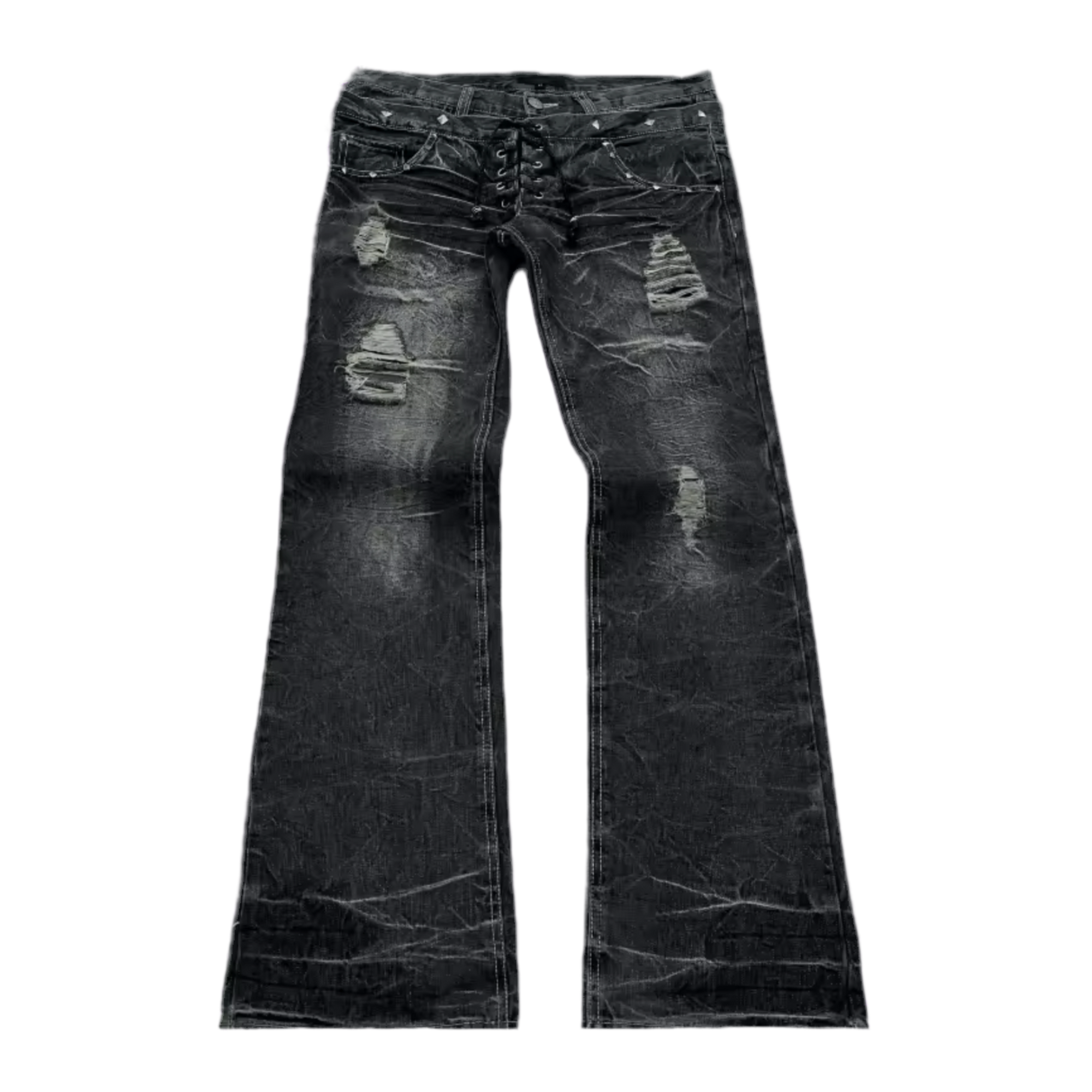 BLACK RIPPED FLARED DENIM