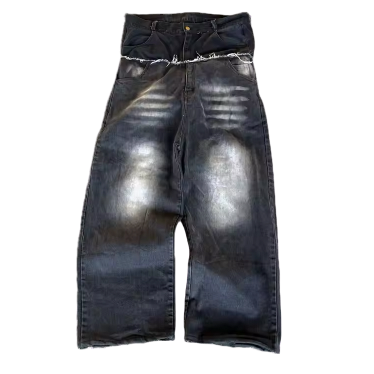 WAISTBAND CUT WASHED DENIM