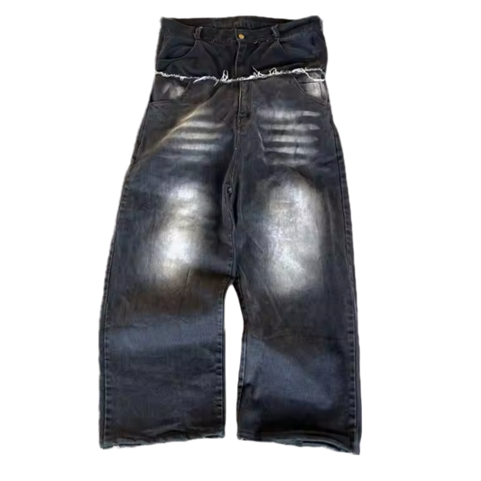 WAISTBAND CUT WASHED DENIM