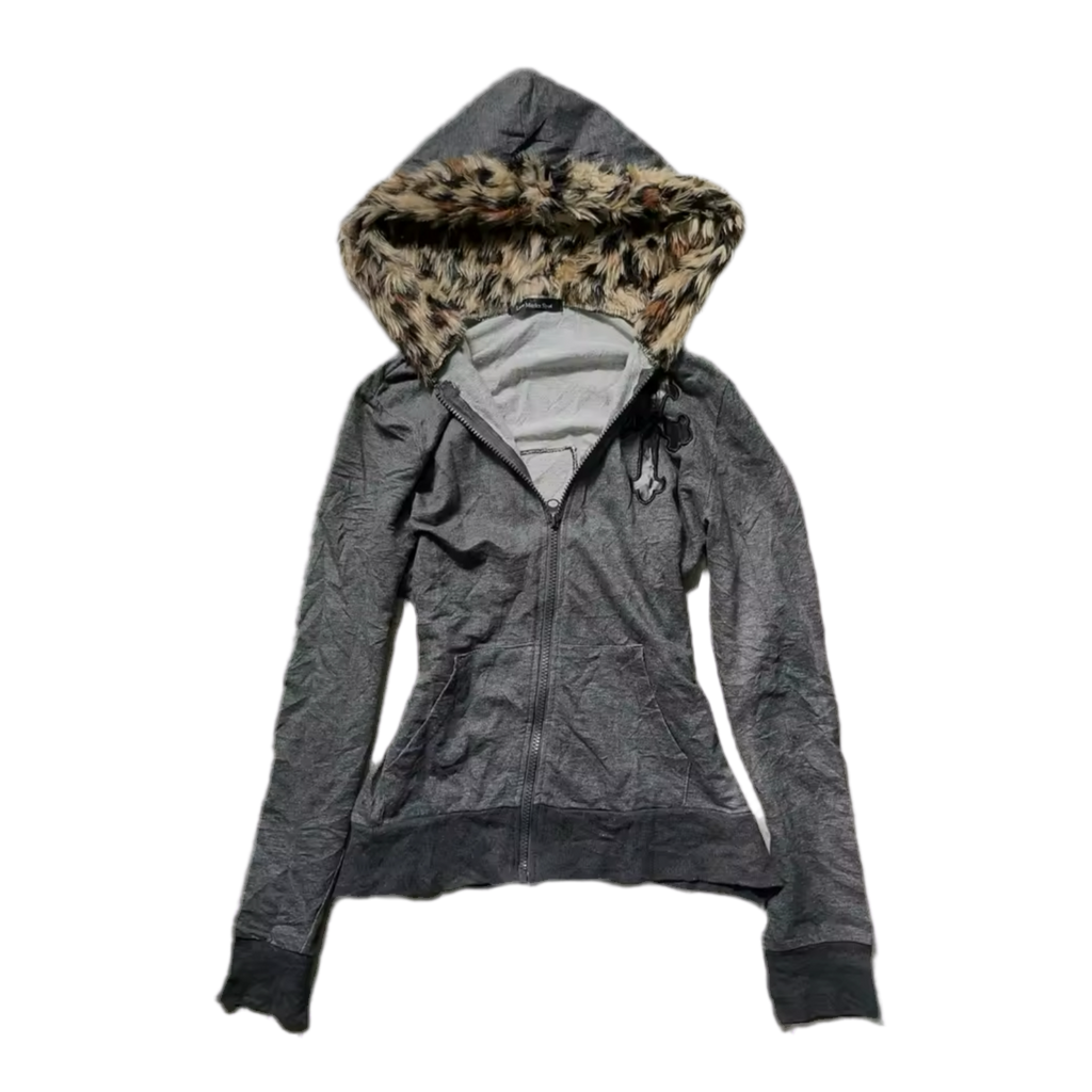 FURRY CHEETAH HOOD ZIP UP