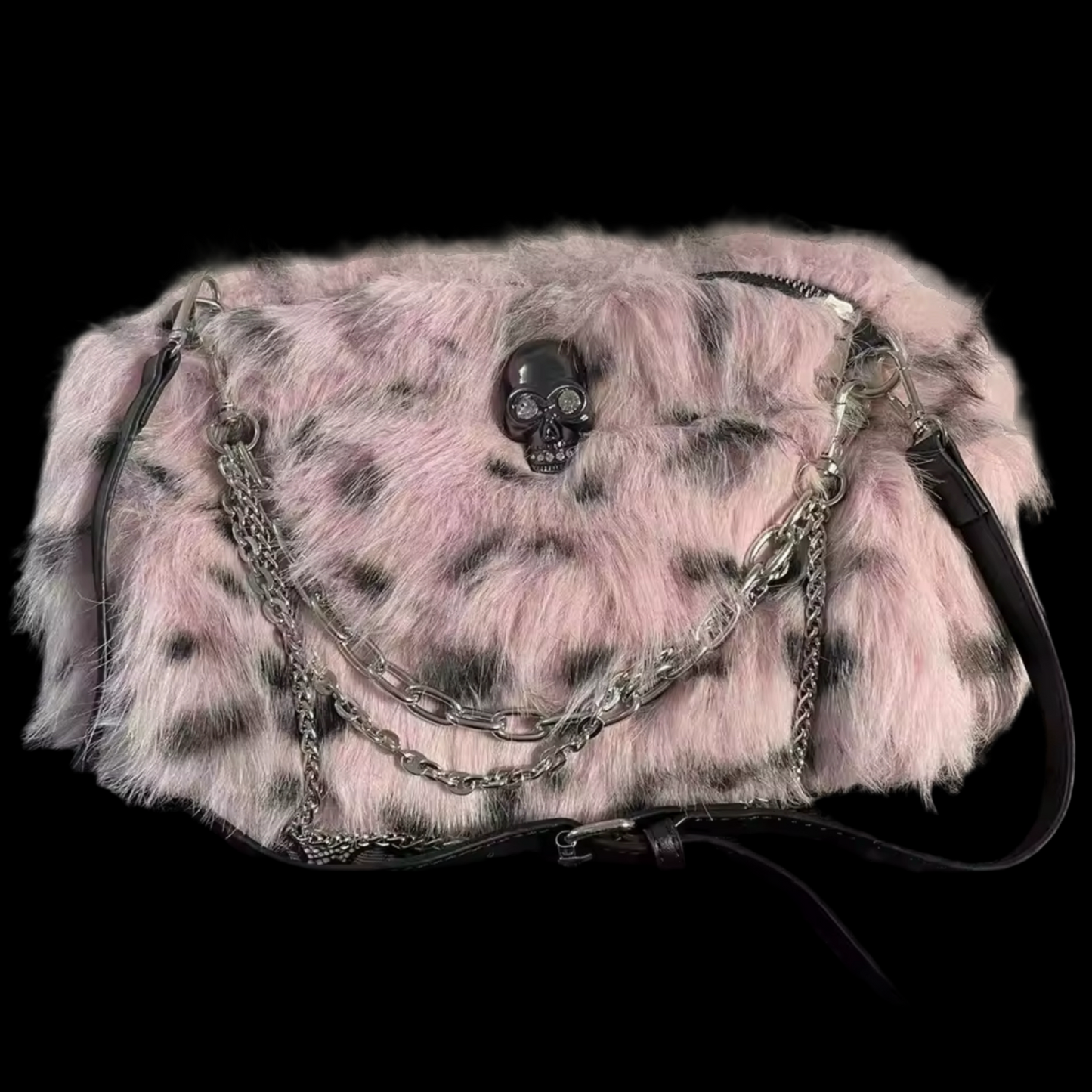 LEOPARD FLUFF SKULL BAG