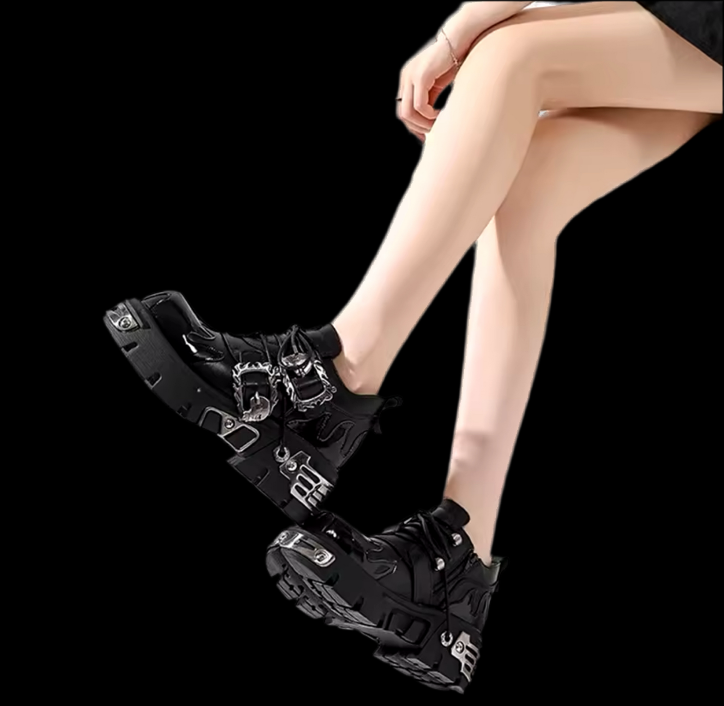 LEATHER SKULL SCREW STOMPER SHOES