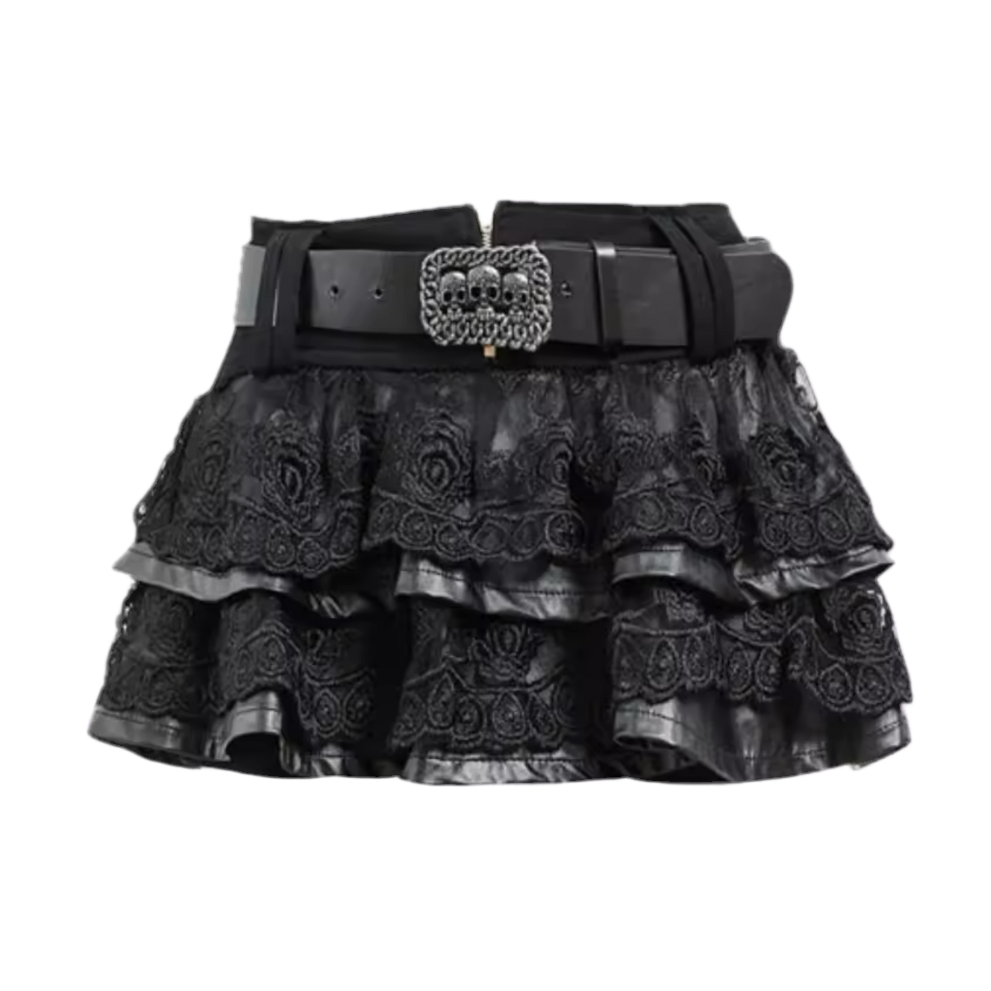 LEATHER LACE SKIRT WITH BELT