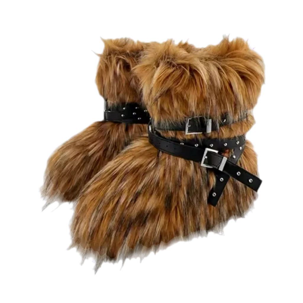 FLUFFY WINTER RACCOON BOOTS WITH STRAPS (4 colours)
