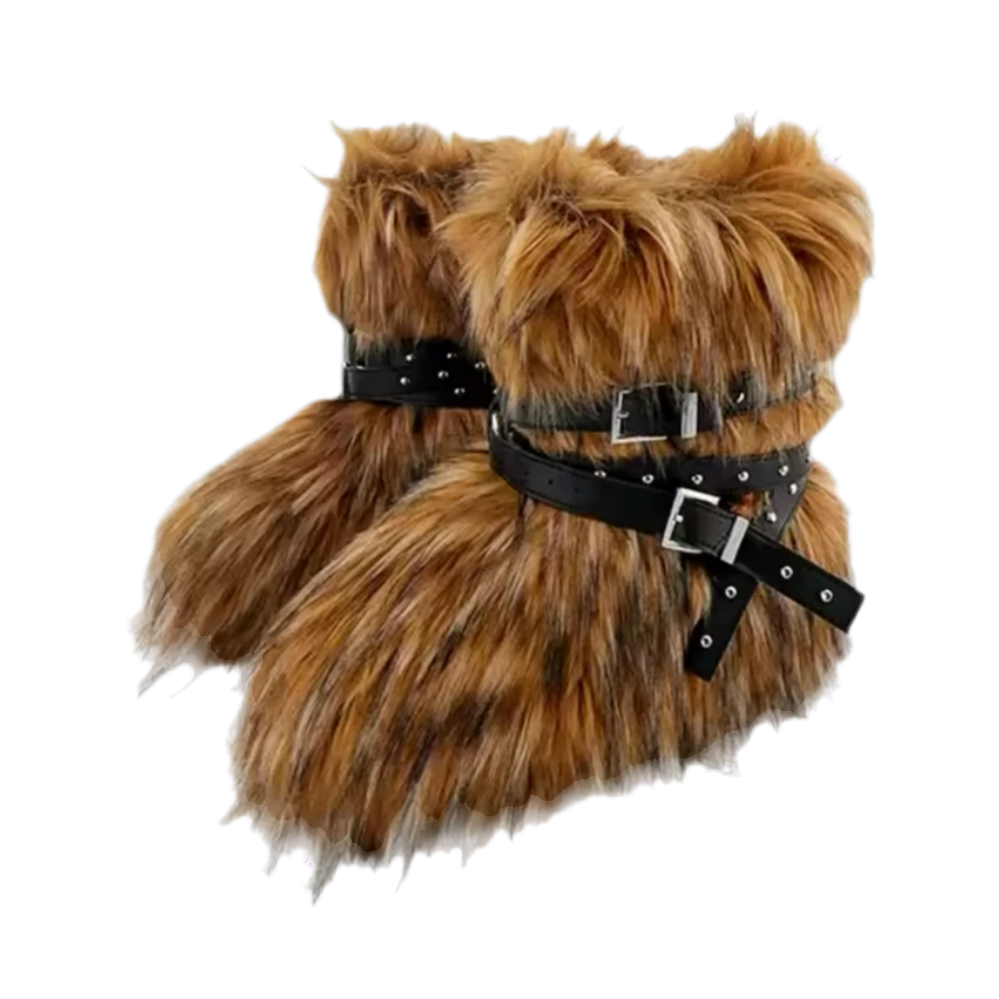 FLUFFY WINTER RACCOON BOOTS WITH STRAPS (4 colours)