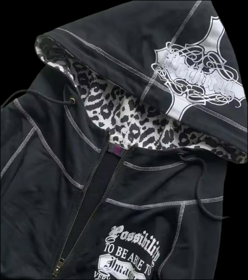 WHITE PANTHER PRINT ZIP UP
