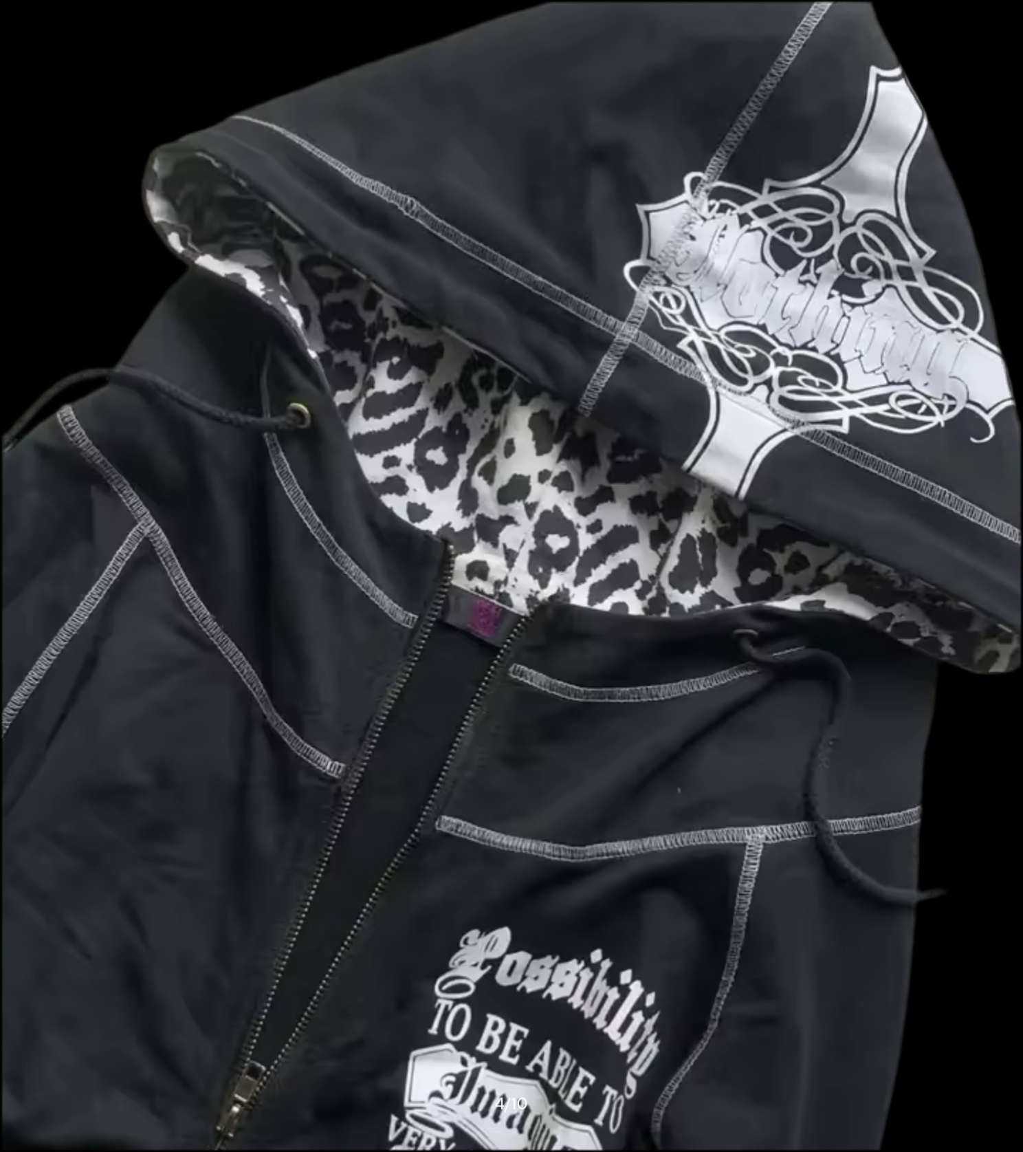 WHITE PANTHER PRINT ZIP UP