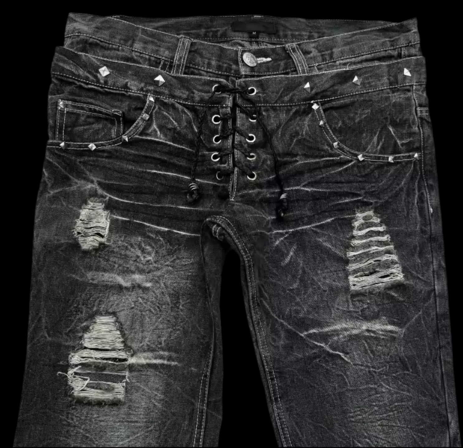 BLACK RIPPED FLARED DENIM