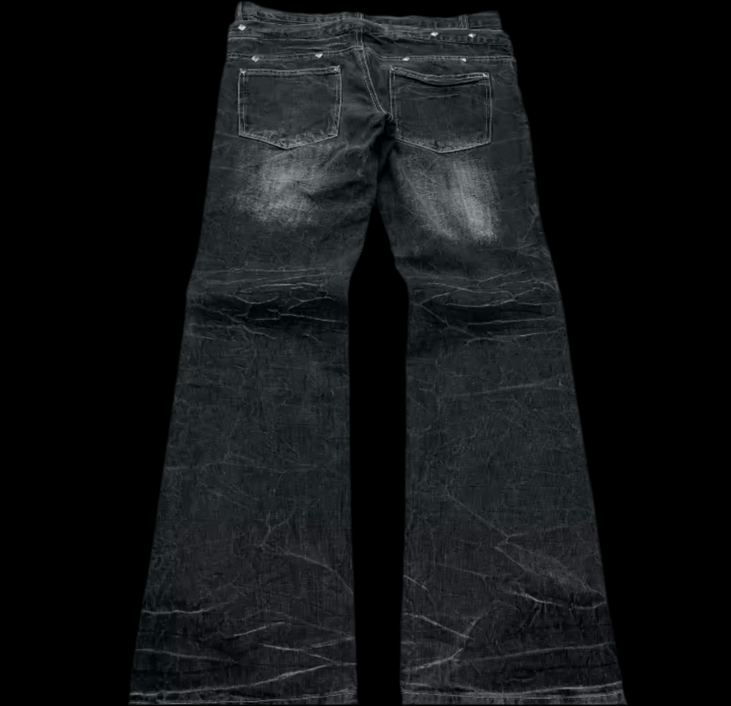 BLACK RIPPED FLARED DENIM