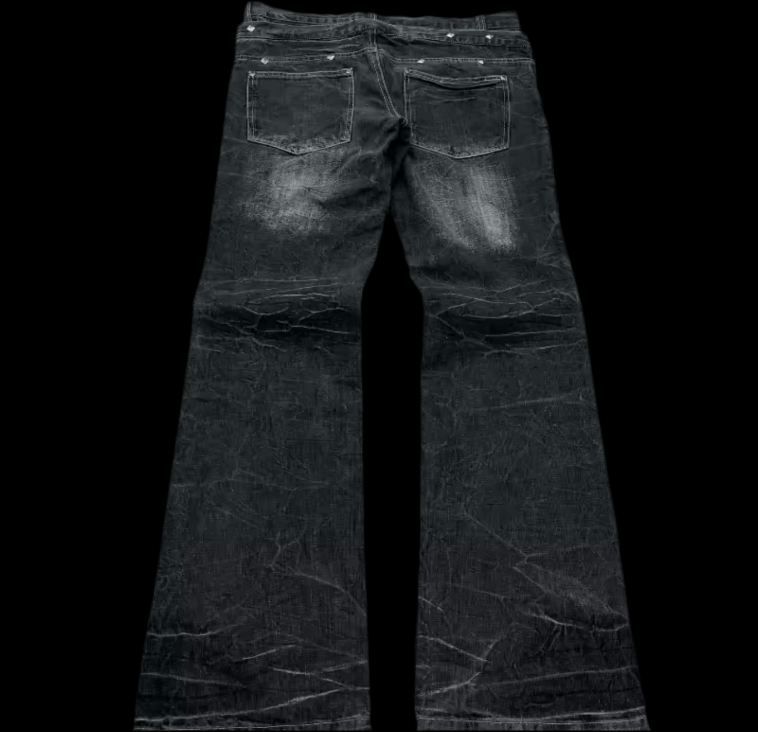 BLACK RIPPED FLARED DENIM