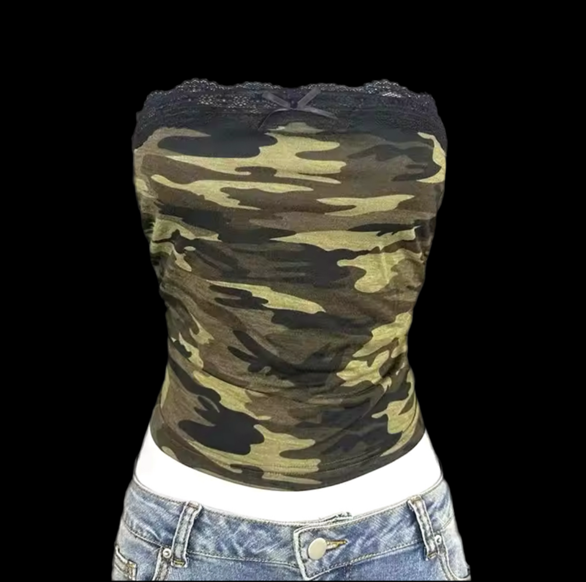 LACE X RIBBON CAMO TOP