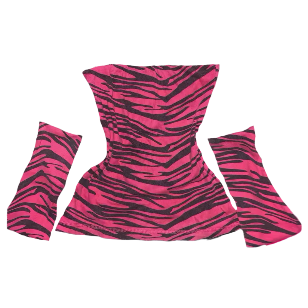 ZEBRA PRINT PINK TUBE TOP AND ARM WARMERS