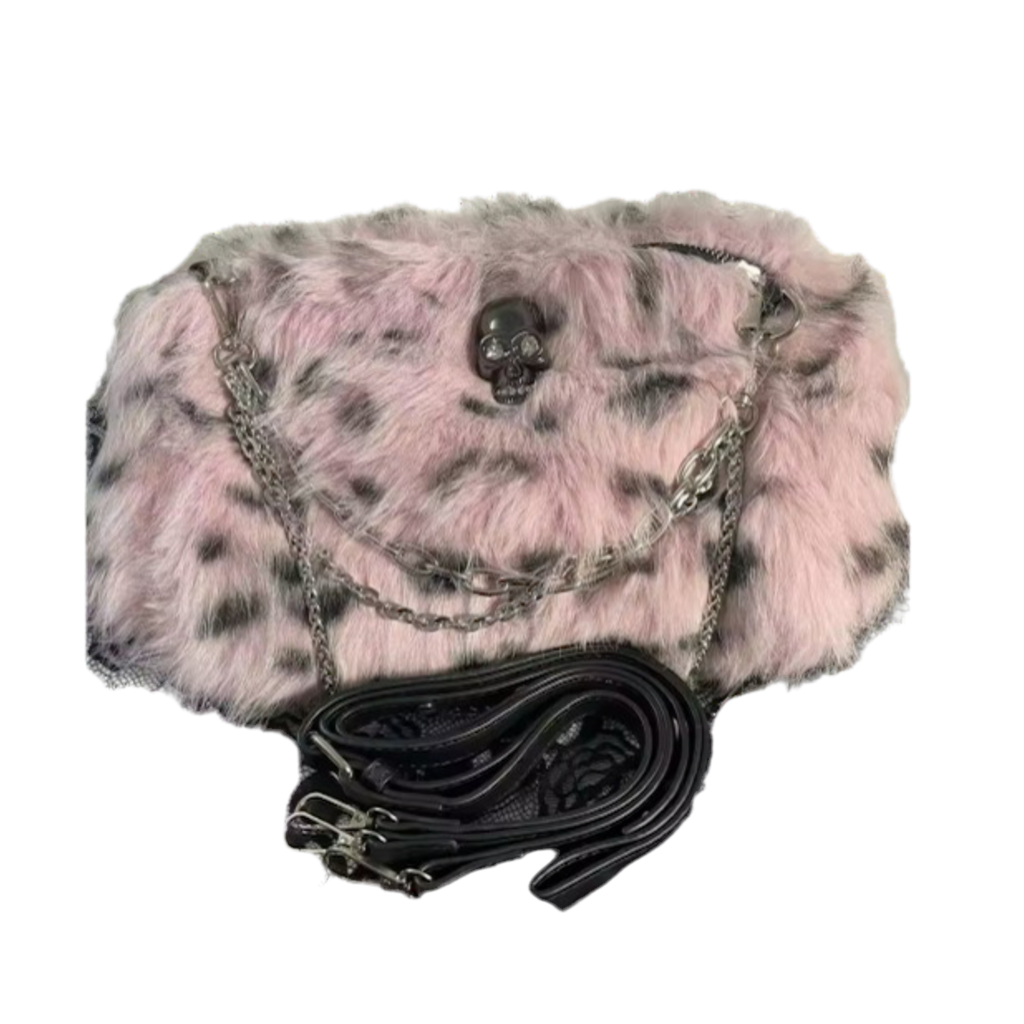 LEOPARD FLUFF SKULL BAG