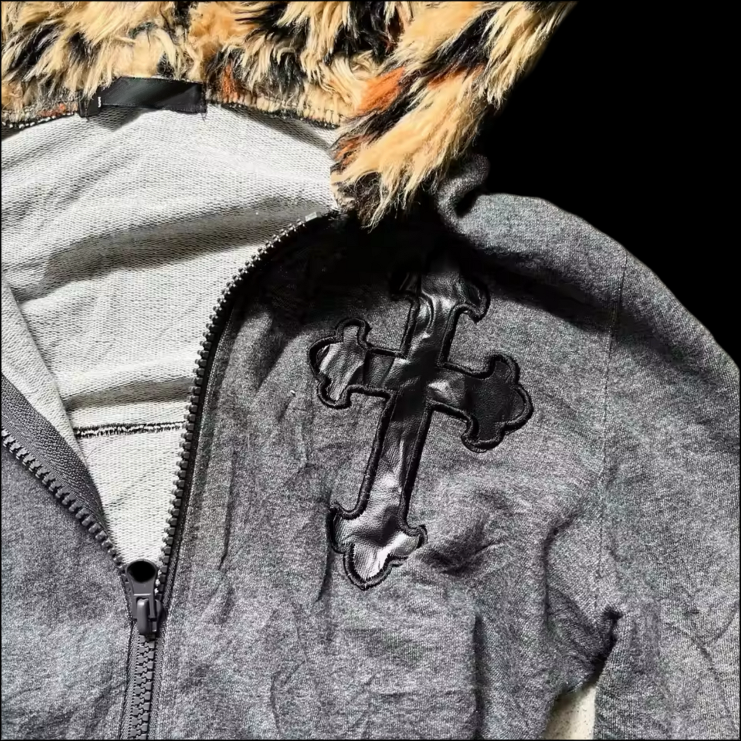 FURRY CHEETAH HOOD ZIP UP