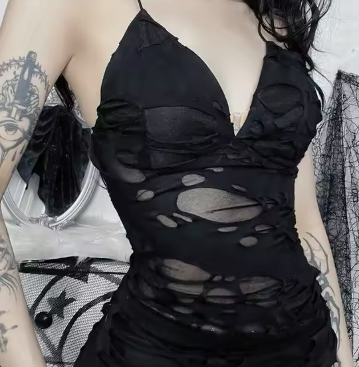 RIPPED SLICK DRESS