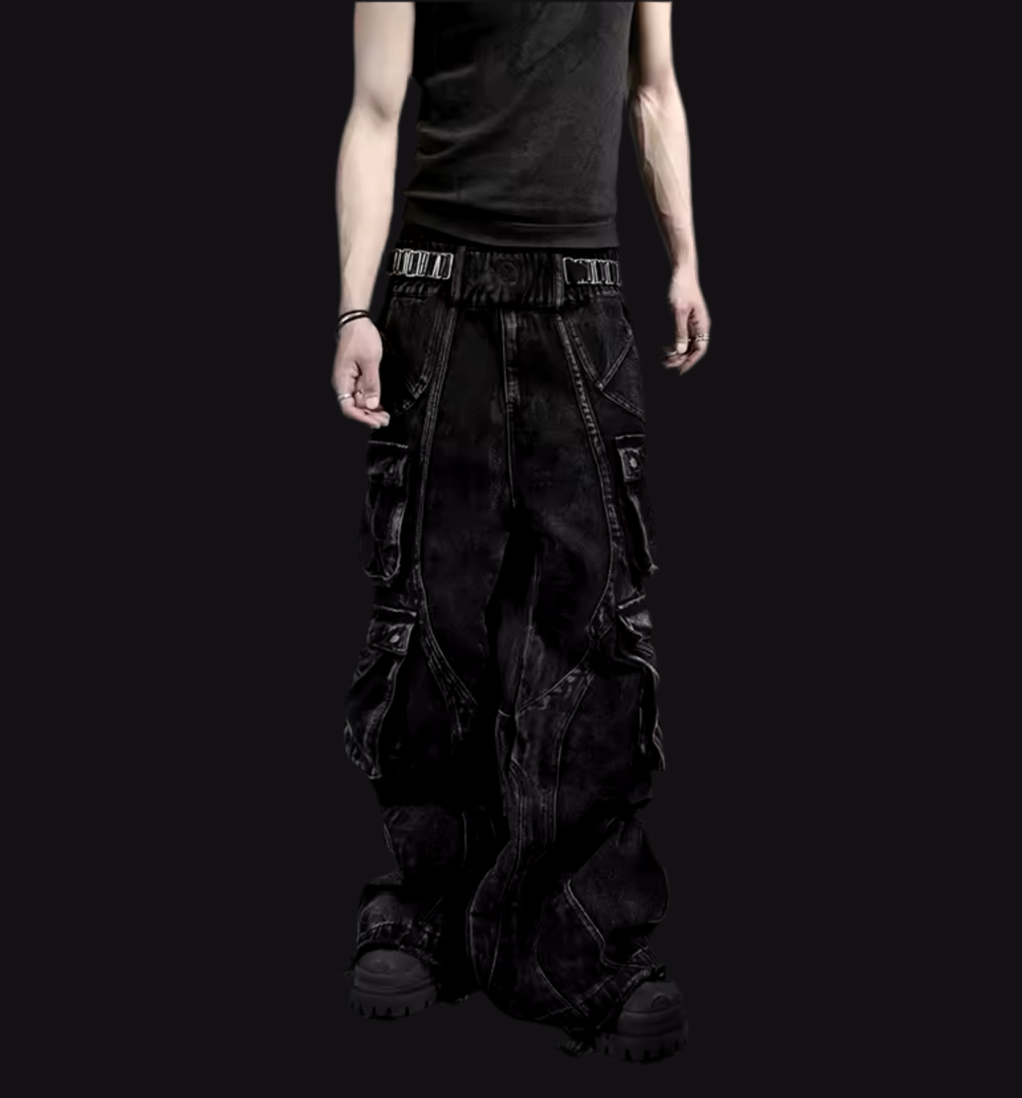 BLACK CARGO WASHED DENIM