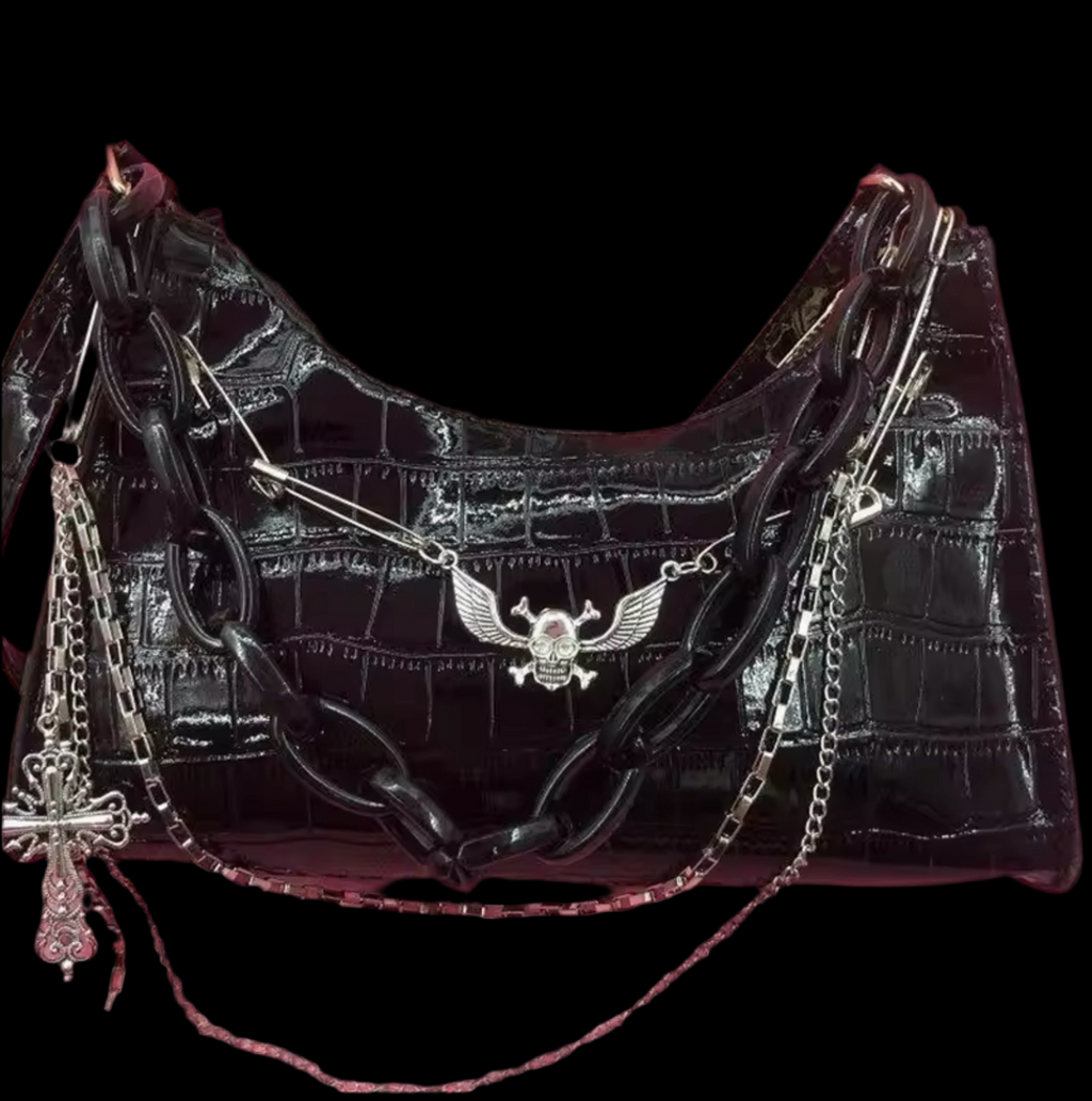 LEATHER SKULL WINGS BAG