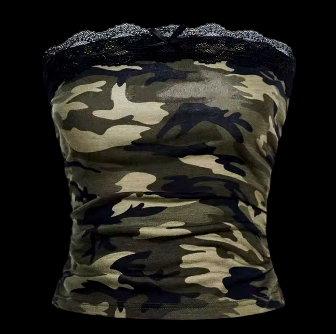 LACE X RIBBON CAMO TOP