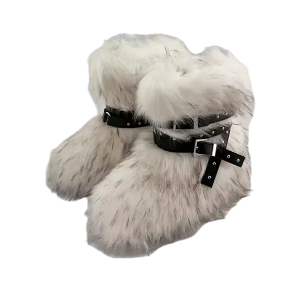 FLUFFY WINTER RACCOON BOOTS WITH STRAPS (4 colours)
