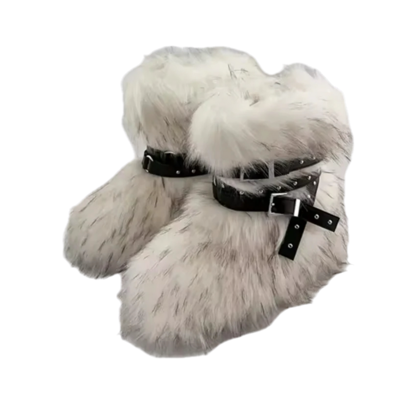 FLUFFY WINTER RACCOON BOOTS WITH STRAPS (4 colours)