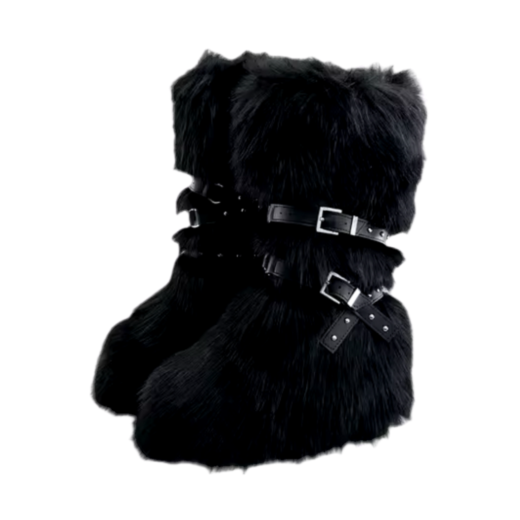 LONG FLUFFY WINTER RACCOON BOOTS WITH STRAPS (5 colours)