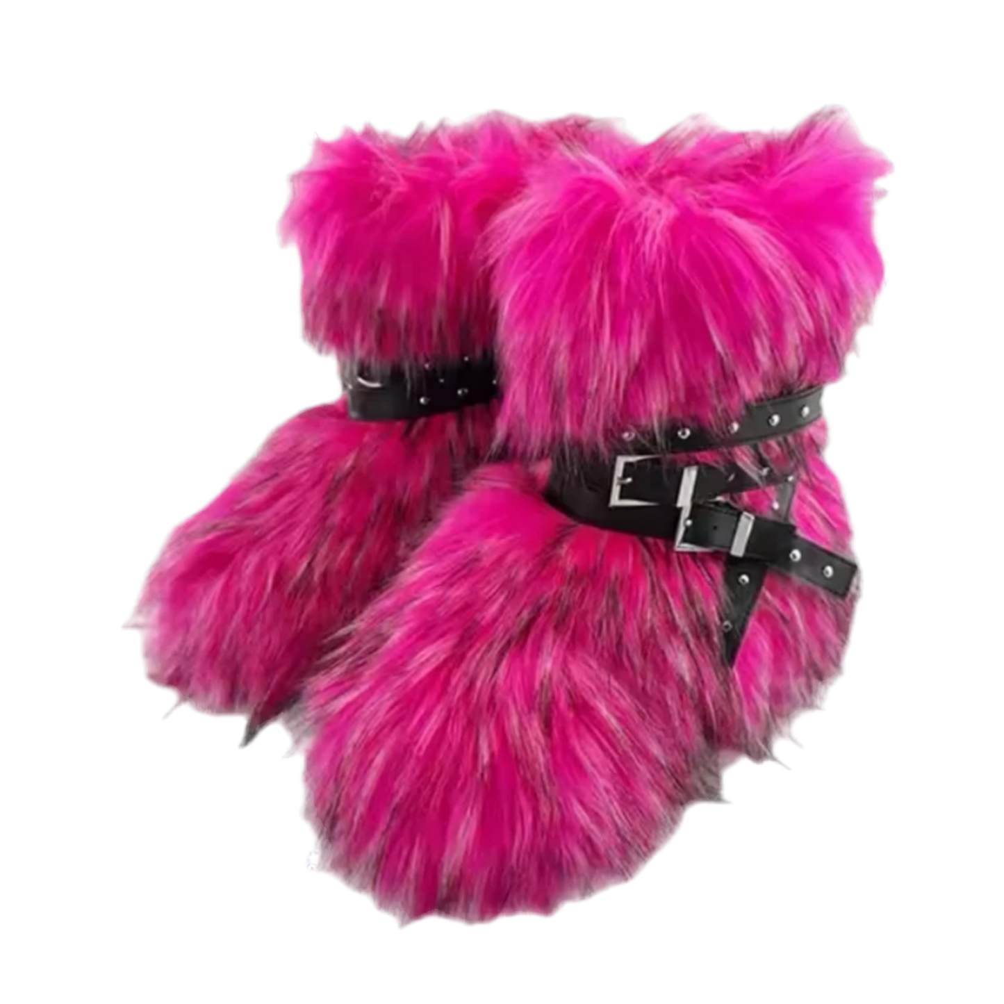 FLUFFY WINTER RACCOON BOOTS WITH STRAPS (4 colours)
