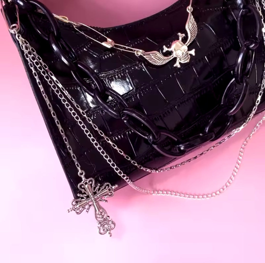 LEATHER SKULL WINGS BAG