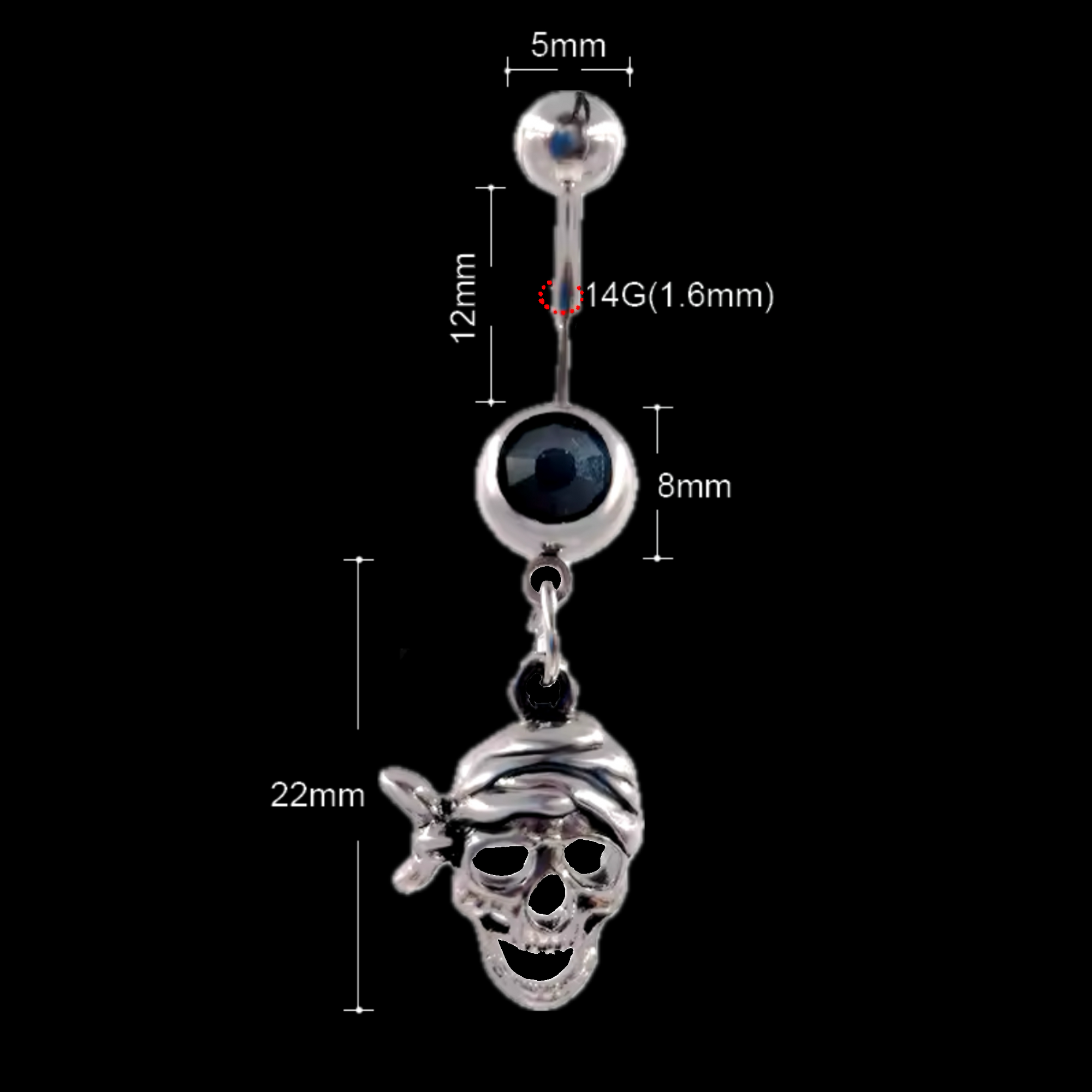 PIRATE SKULL BELLY BUTTON PIERCING