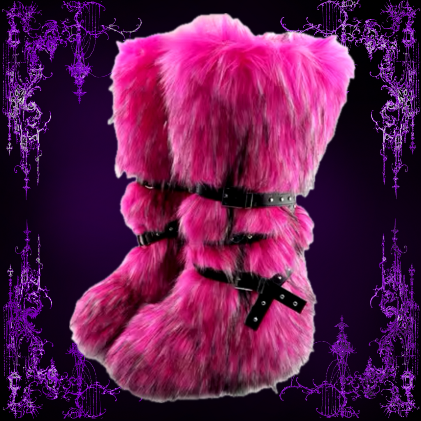 LONG FLUFFY WINTER RACCOON BOOTS WITH STRAPS (5 colours)