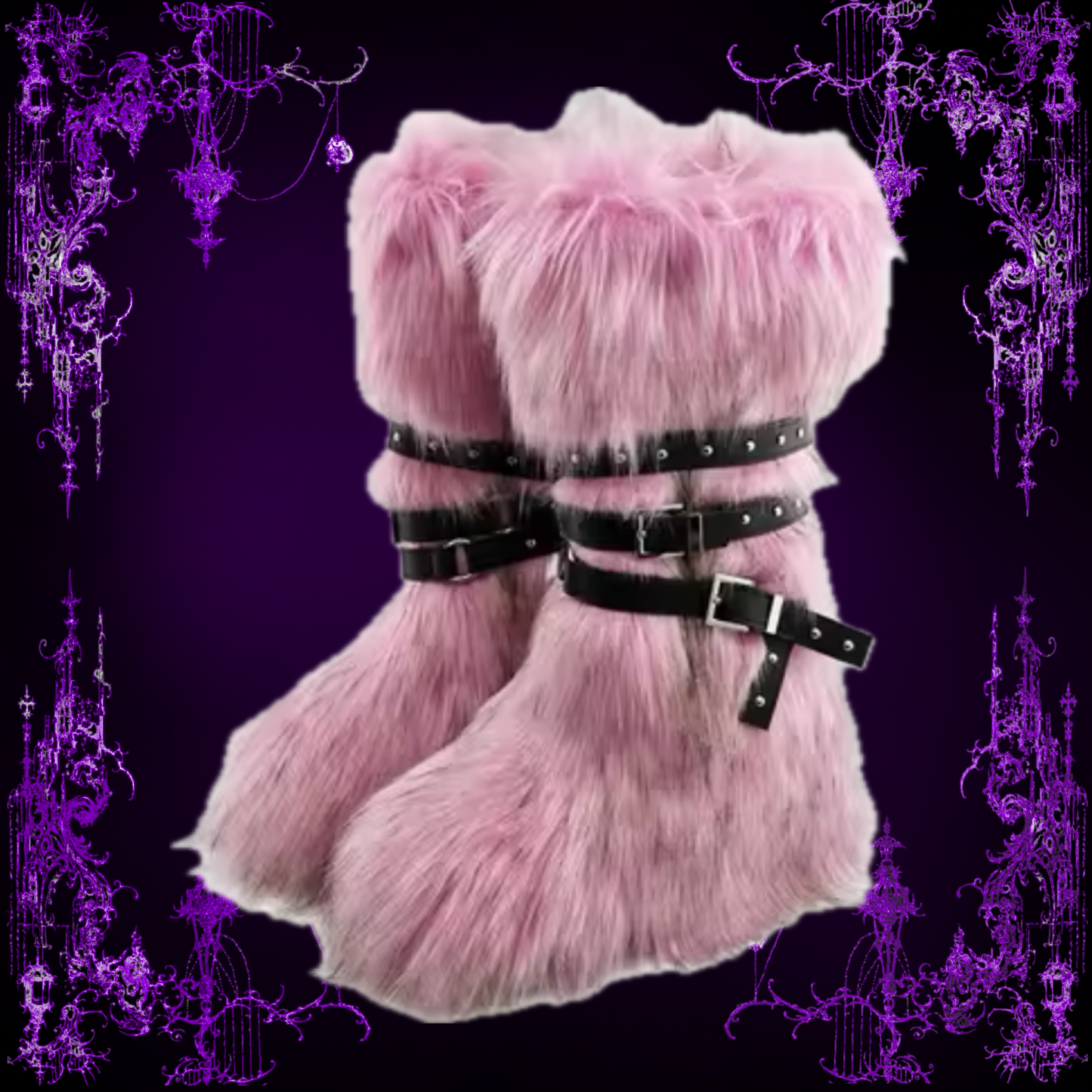 LONG FLUFFY WINTER RACCOON BOOTS WITH STRAPS (5 colours)