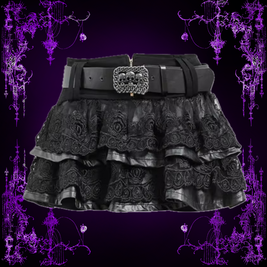 LEATHER LACE SKIRT WITH BELT